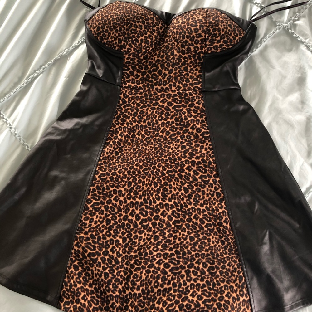 Material Girl Leopard Print and Leather Dress